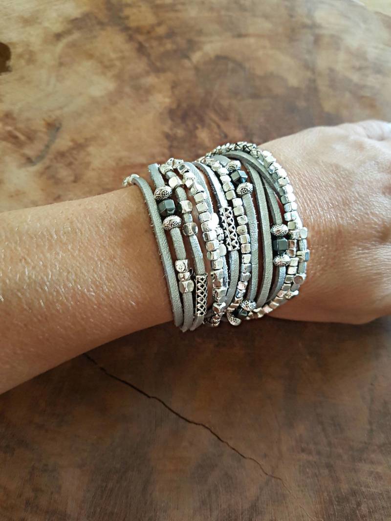 Silber Schicht Armband -Halskette Für Brautjungfer, Perlen Leder Wrap Personalisierten Schmuck, Geschenk Sie von InbalMagenCollection