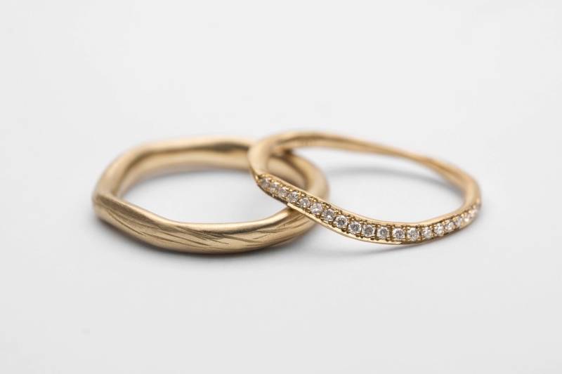 14K Gelbgold Ringe, Einzigartige Braut Band Ring Set, Solid Gold Ehering, Diamant Verlobungsring, Frauen Eternity Ring, Handgemachter Schmuck von InbarAlezraki