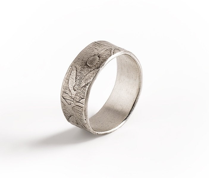 Blätter Ring, Sterling Silber Breite Oxidiertes Frauen Silber Band von InbarAlezraki