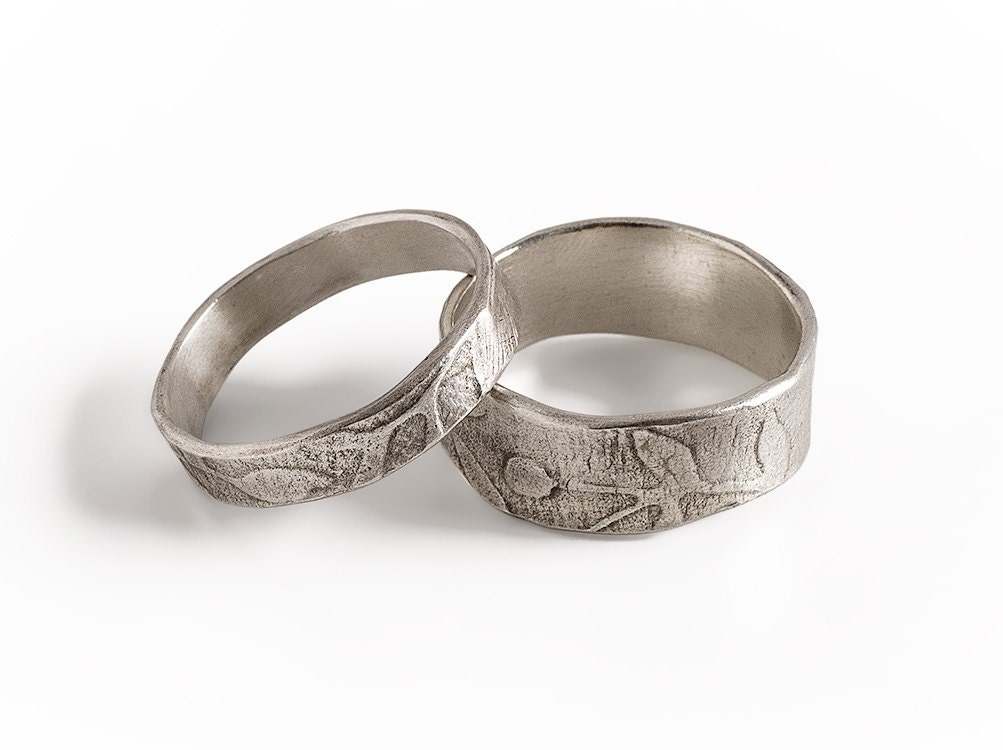 Handgemachte 925 Sterling Silber Eheringe Sie Und Ihn, Passende Eheringe, Floral Band, Olivenblätter Ring Für Frauen Männer von InbarAlezraki