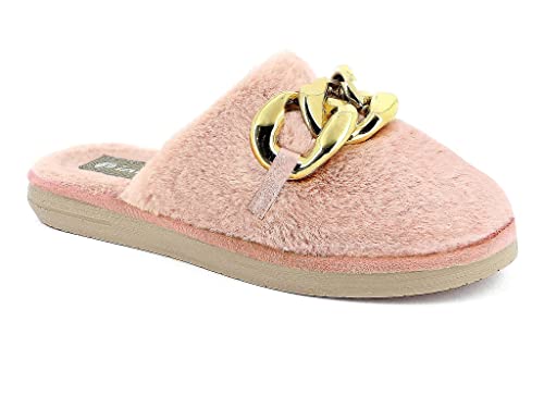 Inblu Damen Cozy Pelz, mit Kette Hausschuh, Rosa, 40 EU von inblu