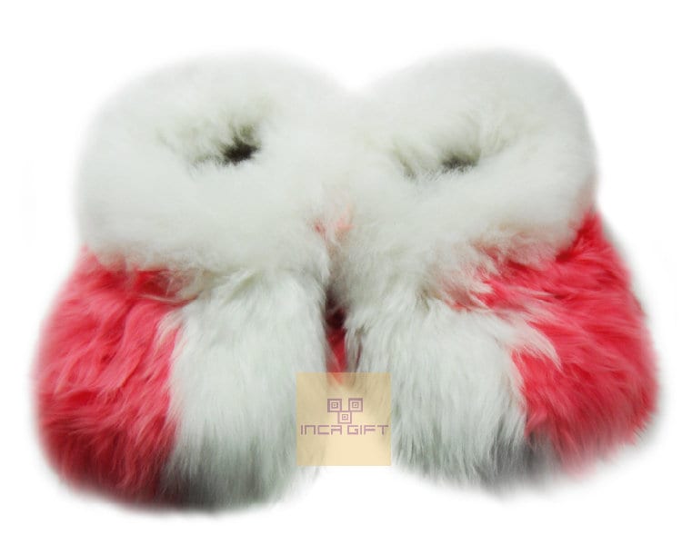 Handgefertigte Baby Alpaka Pelz Hausschuhe Rose & Weiß Suri Slipper von IncaGift