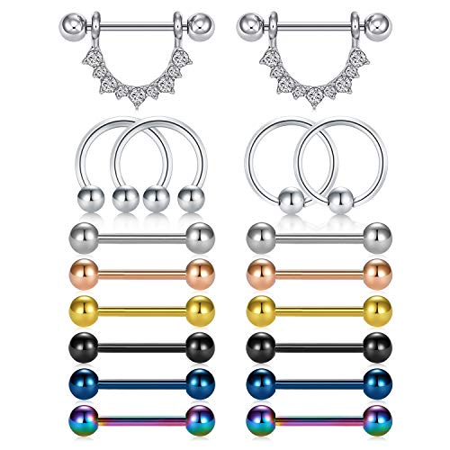 Incaton 1.6mm Nippelpiercing 14G Brustwarzenpiercing 9 Paar Nipple Piercing Chirurgenstahl Nippelschmuck für Frauen Silber Rosegold Schwarz von Incaton