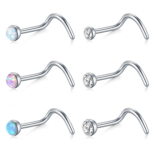 Incaton 6 Stk Nasenpiercing 20G 0.8mm Nasenstecker L Nasen Piercing Edelstahl Opal CZ Nasenschmuck für Männer Frauen von Incaton