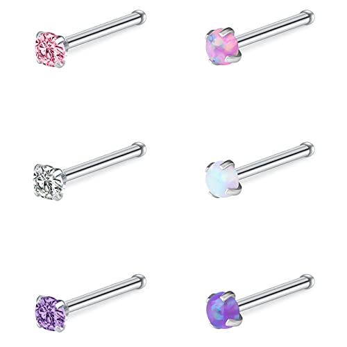 Incaton 6 STK Nasenpiercing 20G 0.8mm Nasenstecker L Nasen Piercing Edelstahl Opal CZ Nasenschmuck für Männer Frauen von Incaton