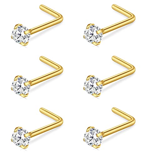 Incaton Nasenpiercing 1.0mm 0.8mm Nasenstecker 18G 20G L Nasenringe Edelstahl Piercing Nase Nasenpiercing Stecker Piercing Schmuck für Damen Herren 1.5/2/2.5/3 mm Silber Roségold Gold von Incaton