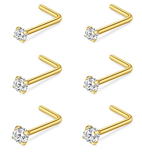 Incaton Nasenpiercing 1.0mm 0.8mm Nasenstecker 18G 20G L Nasenringe Edelstahl Piercing Nase Nasenpiercing Stecker Piercing Schmuck für Damen Herren 1.5/2/2.5/3 mm Silber Roségold Gold von Incaton