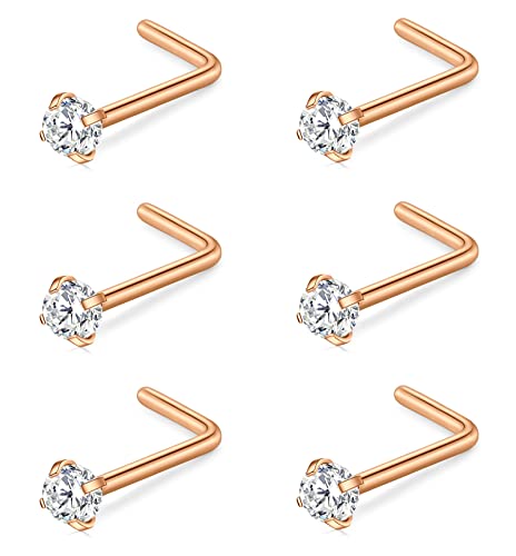 Incaton Nasenpiercing 1.0mm 0.8mm Nasenstecker 18G 20G L Nasenringe Edelstahl Piercing Nase Nasenpiercing Stecker Piercing Schmuck für Damen Herren 1.5/2/2.5/3 mm Silber Roségold Gold von Incaton