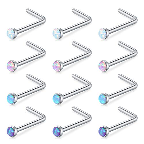 Incaton Nasenpiercing 18-20G Nasenring Silber Nasestecker Edelstahl Piercing Nase Piercing 2mm Opal Nase Schmuck für Damen Herren von Incaton