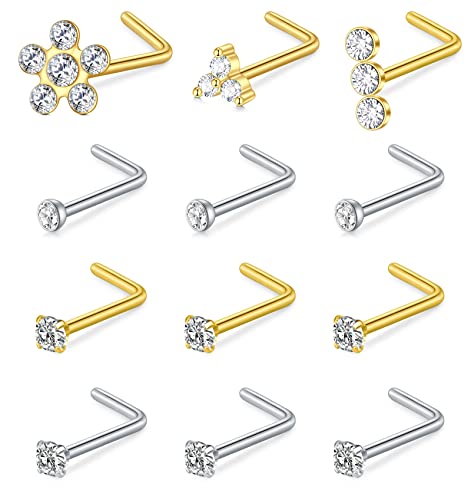 Incaton Nasenpiercing 18G Nasenring Nasenstecker Edelstahl Piercing Nase für Damen Herren CZ Piercing Schmuck von Incaton