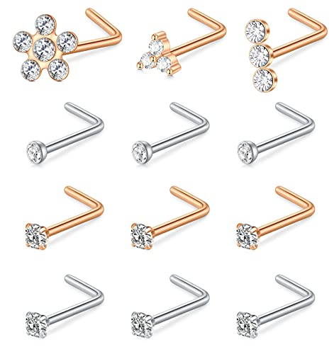 Incaton Nasenpiercing 18G Nasenring Nasenstecker Edelstahl Piercing Nase für Damen Herren CZ Piercing Schmuck von Incaton