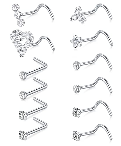 Incaton Nasenpiercing 20G Nasenring Nasenstecker Edelstahl Piercing Nase Piercing Schmuck für Damen Herren CZ Herz von Incaton