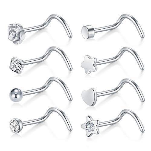Incaton Nasenpiercing Set – 0,8 mm L-Form Nasenstecker (20G) | Edelstahl Twister Haken | Hypoallergener Nase Piercing Schmuck für Frauen & Männer Silber von Incaton