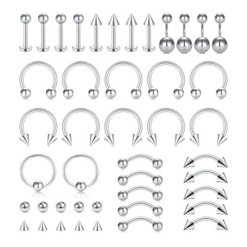 Incaton Piercing Set Chirurgenstahl Piercing Schmuck für Frauen Männer Augenbraue Lip Bauchnabel Langhantel Nasenpiercing Septum Tragus Nabel Langhanteln 8mm von Incaton