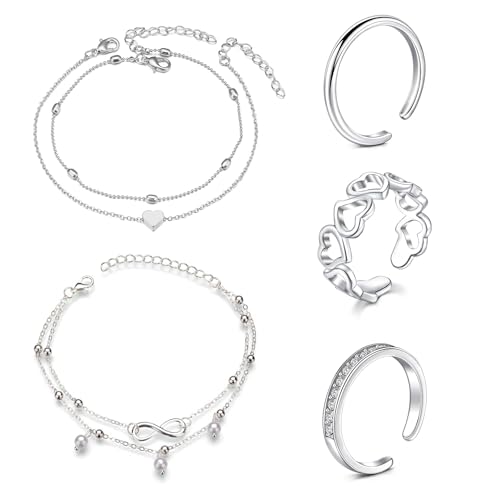 Incaton Zehenring für Damen Knöchelarmband Fußkettchen Silber Gold Zehenringe Verstellbare öffnen Knöchel Joint Zehenringe Set Blume Herz Fußschmuck Ringe von Incaton