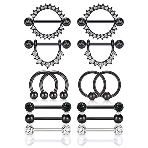 Incaton 1.6mm Nippelpiercing 14G Brustwarzenpiercing 8 Paar Nipple Piercing Chirurgenstahl Nippelschmuck für Frauen Silber Rosegold Schwarz von Incaton