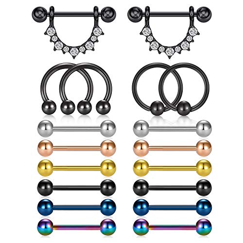 Incaton 1.6mm Nippelpiercing 14G Brustwarzenpiercing 9 Paar Nipple Piercing Chirurgenstahl Nippelschmuck für Frauen Silber Rosegold Schwarz von Incaton