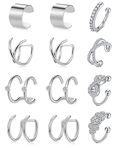 incaton 12Stk Ear Cuff Ohrklemme Ohrclips Damen Ohne Ohrlöcher Fake Ohrringe Silber Fakepircings Ohr Helix Klipp Ohrringe Schmuck von Incaton