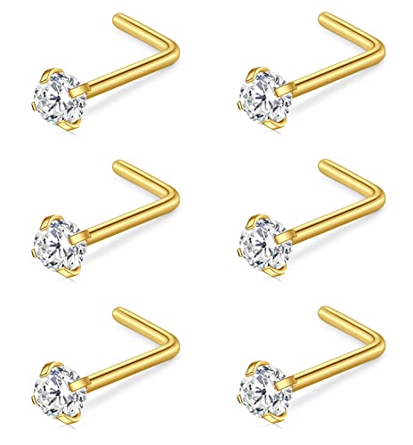 Incaton Nasenpiercing 1.0mm 0.8mm Nasenstecker 18G 20G L Nasenringe Edelstahl Piercing Nase Nasenpiercing Stecker Piercing Schmuck für Damen Herren 1.5/2/2.5/3 mm Silber Roségold Gold von Incaton