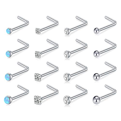 Incaton Edelstahl Nasenstecker L 1.0mm (18G) mit CZ Kugel 1.5/2/2.5/3mm Silber - Nasenpiercing Stecker für Damen & Herren von Incaton