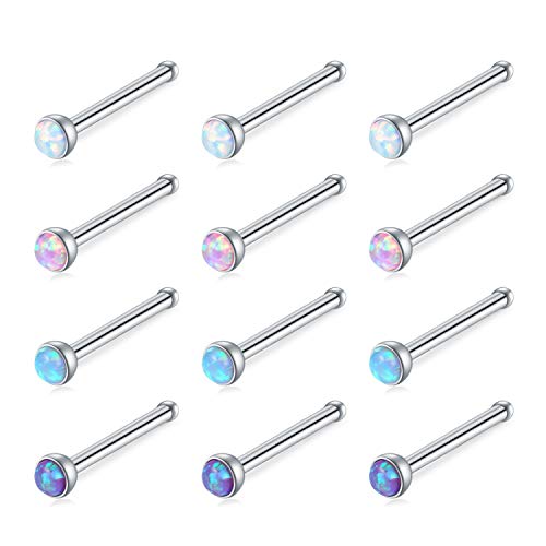 incaton Nasenpiercing 18-20G Nasenring Silber Nasestecker Edelstahl Piercing Nase Piercing 2mm Opal Nase Schmuck für Damen Herren von Incaton