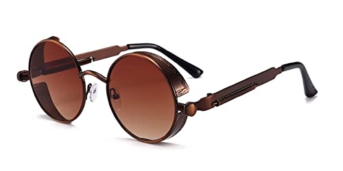 Inception Pro Infinite Vintage Sonnenbrille – Steampunk – rund – Retro – Cyber – Geschenkidee zu Weihnachten Geburtstag Party – brauner Rahmen mit brauner Linse von Inception Pro Infinite