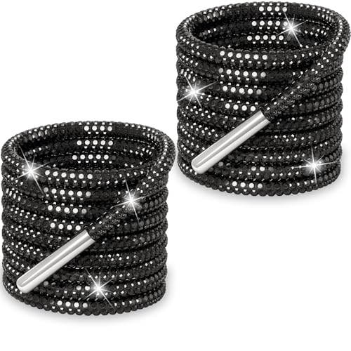 Incinkod 1 Paar Glitzer Strass Schnürsenkel Kristall Bling Schnürsenkel Sparkly Schuhe Spitze Diamant Schuhe Spitze für Sneaker Damen Kordelzug Schnüre Ersatz (Schwarz) von Incinkod