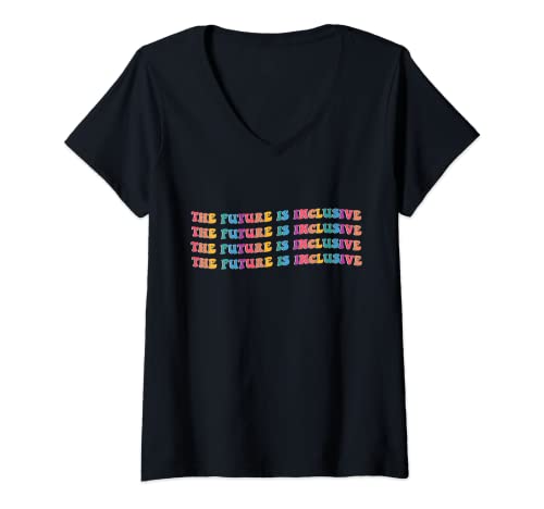 Damen The Future is Inclusive - Behinderungsbewusstsein T-Shirt mit V-Ausschnitt von Inclusion is For Everyone Design Co.
