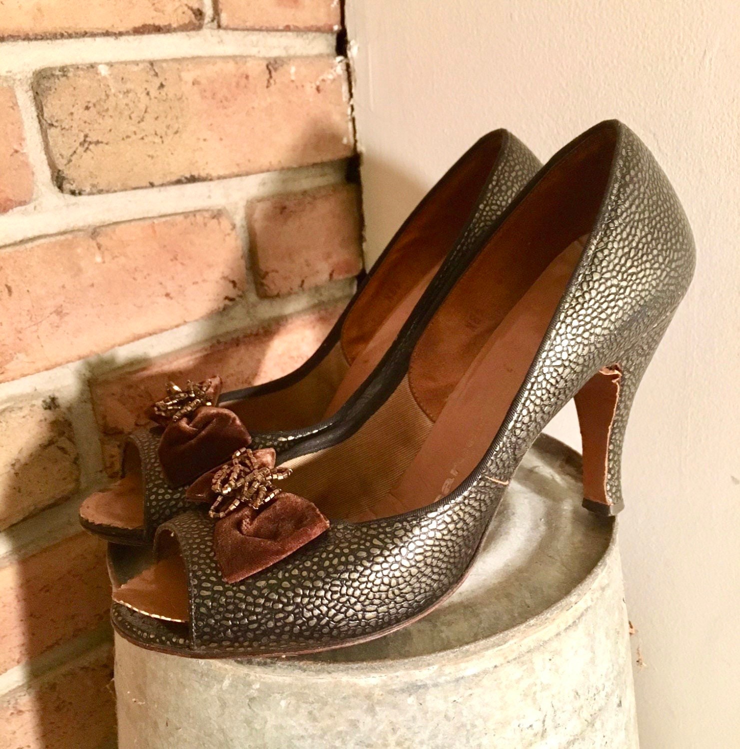 Bronze Vintage 1950Er Jahre Stiletto High Heel Schuhe/Gr. 8.5 N von IncogneetoVintage