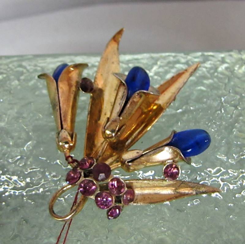 Floral Vintage 1940 Sterling Silber Gold Vermeil Brosche Pin Oder Anhänger von IncogneetoVintage