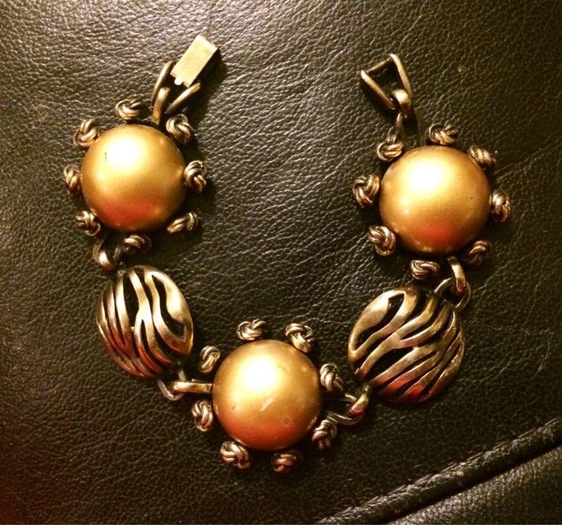 Steampunk Stil Einzigartige 50Er Jahre Brass & Bronze Pearl Link Armband von IncogneetoVintage