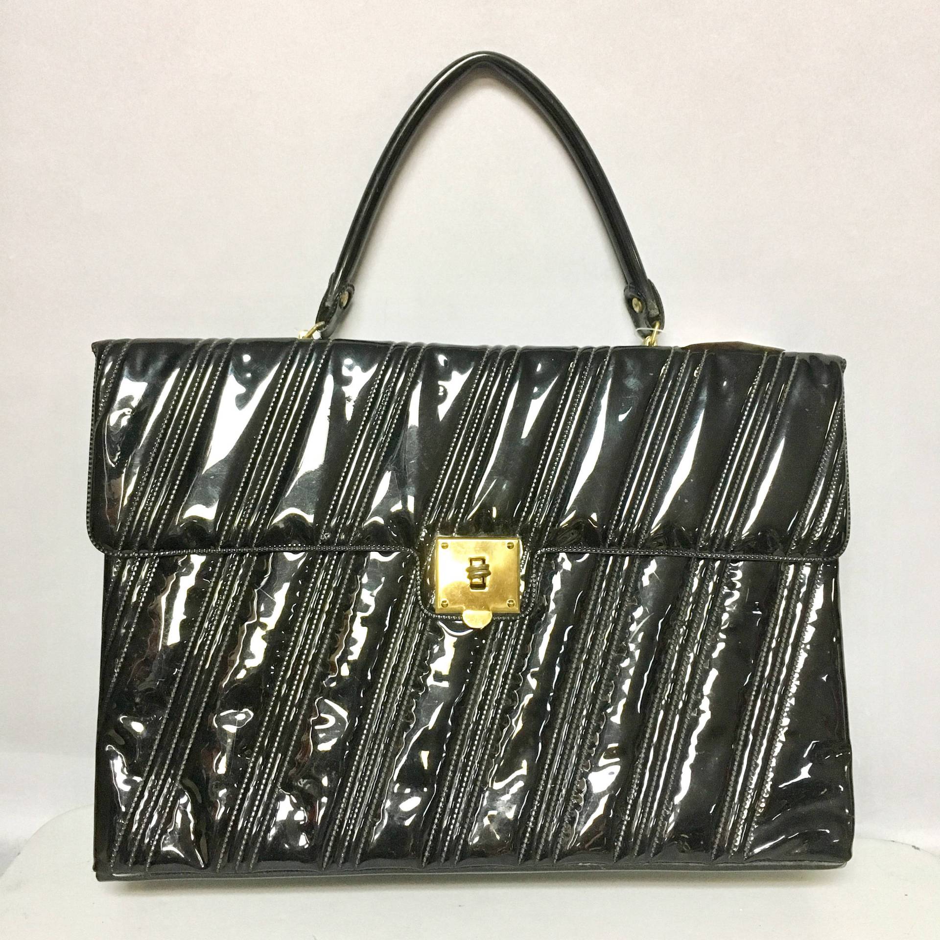 strukturierte Vintage 1960 Schwarz Vinyl Handtasche, Mod 60Er Jahre Schwarze Geldbörse strukturierte Vintage 1960 Schwarz Vinyl Handtasche, Mod 60Er Jahre Schwarze Geldbörse von IncogneetoVintage