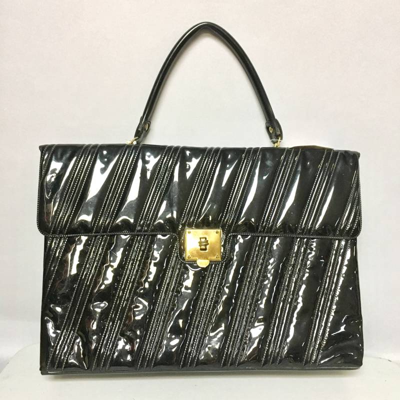 strukturierte Vintage 1960 Schwarz Vinyl Handtasche, Mod 60Er Jahre Schwarze Geldbörse von IncogneetoVintage