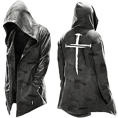 Incorra Herren Winterjacke Assassin's Creed Cosplay Mantel Kapuzenpullover Kordelzug Hoodie Retro Jacke Wasserdicht und Winddicht Jacke Master, Weiß, L von Incorra