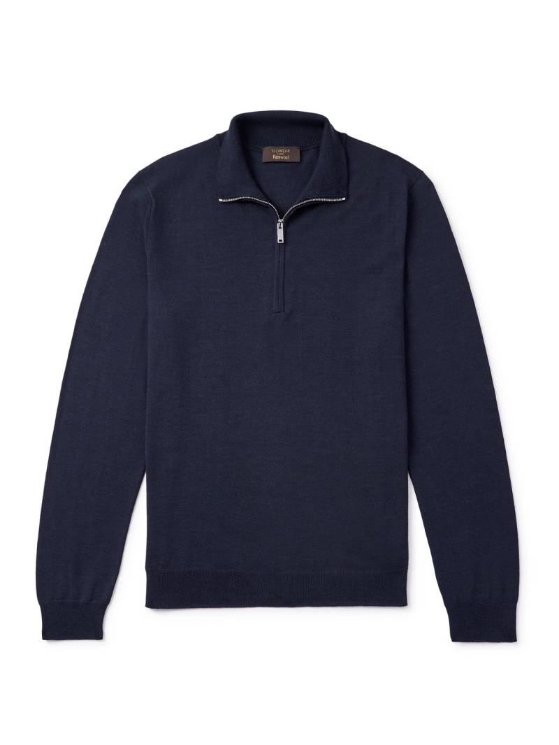 Incotex - Slim-Fit Flexwool-Blend Half-Zip Sweater - Men - Blue - IT 52 von Incotex
