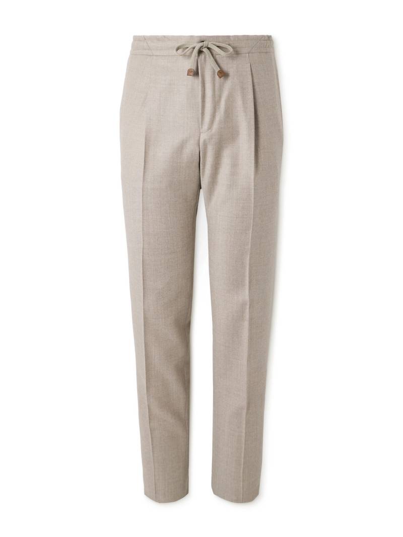 Incotex - Tapered Pleated Virgin Wool-Flannel Drawstring Trousers - Men - Neutrals - IT 54 von Incotex