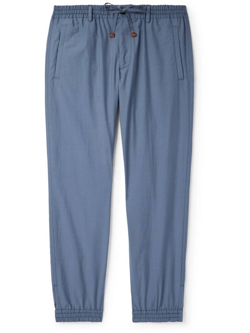 Incotex - Teknosartorial Slim-Fit Tapered Cotton-Blend Poplin Drawstring Trousers - Men - Blue - IT 52 von Incotex