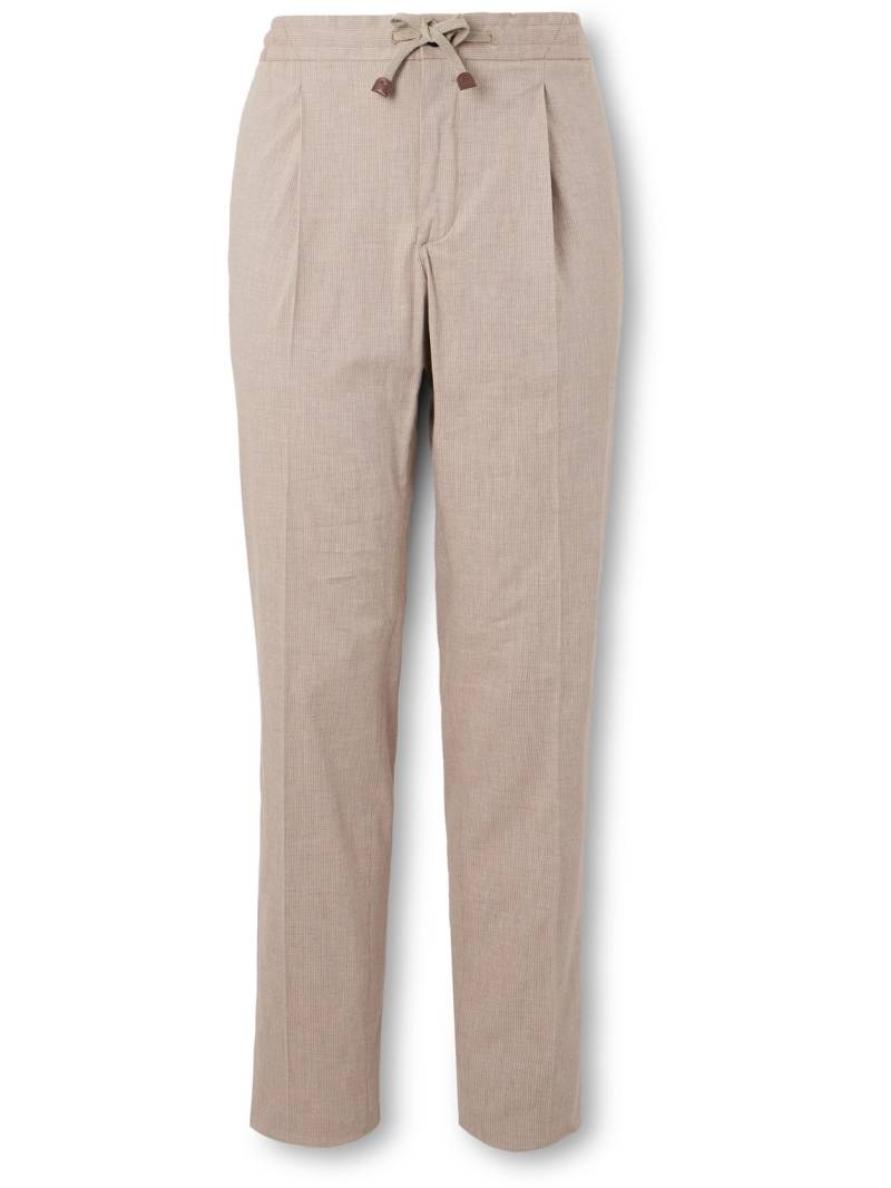 Incotex - Venezia 1951 Slim-Fit Tapered Pleated Striped Cotton-Blend Trousers - Men - Neutrals - IT 44 von Incotex