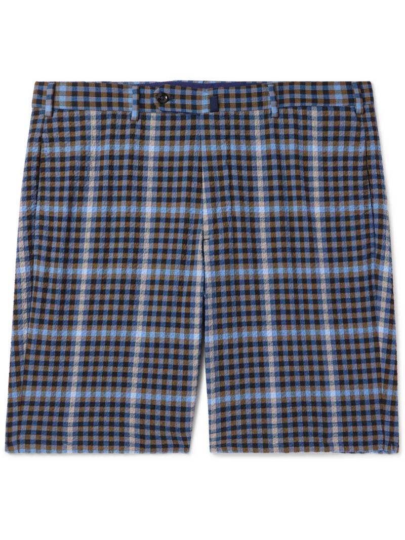 Incotex - Venezia 1951 Straight-Leg Checked Cotton-Blend Seersucker Shorts - Men - Blue - IT 52 von Incotex