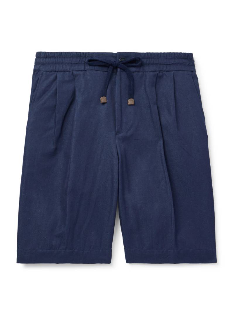 Incotex - Venezia 1951 Straight-Leg Cotton and Linen-Blend Twill Drawstring Bermuda Shorts - Men - Blue - IT 54 von Incotex