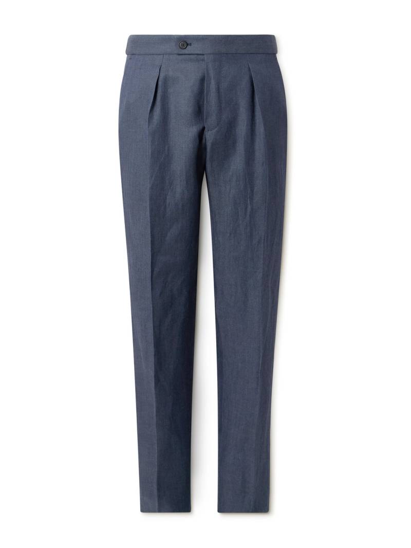 Incotex - Venezia 1951 Tapered Pleated Linen, Wool and Silk-Blend Trousers - Men - Blue - IT 50 von Incotex