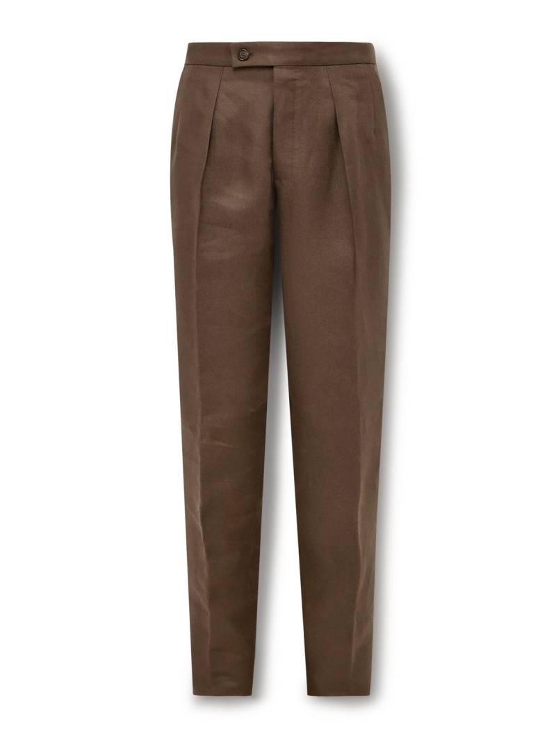 Incotex - Venezia 1951 Tapered Pleated Linen-Blend Trousers - Men - Brown - IT 52 von Incotex