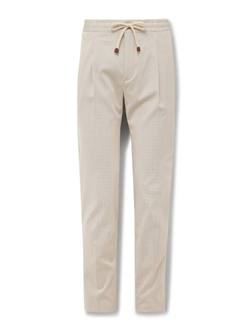 Incotex - Venezia 1951 Tapered Pleated Striped Cotton Drawstring Trousers - Men - Neutrals - IT 48 von Incotex