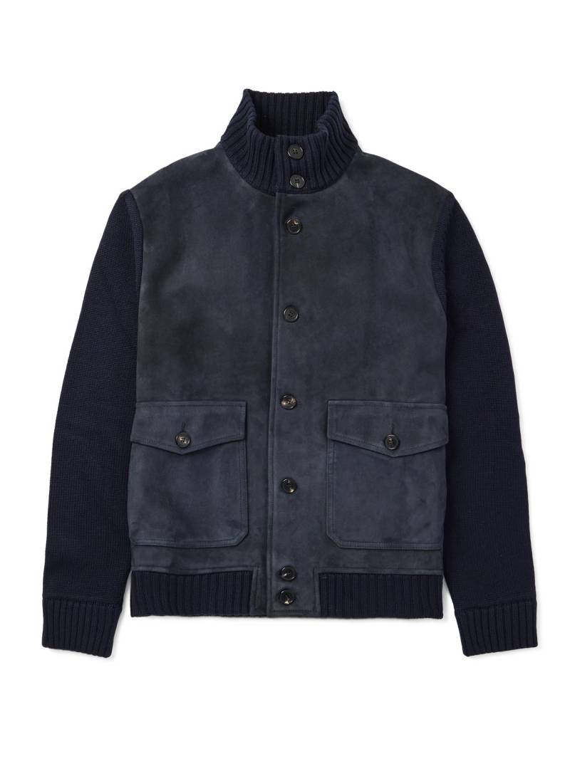 Incotex - Virgin Wool-Trimmed Suede Jacket - Men - Blue - IT 48 von Incotex