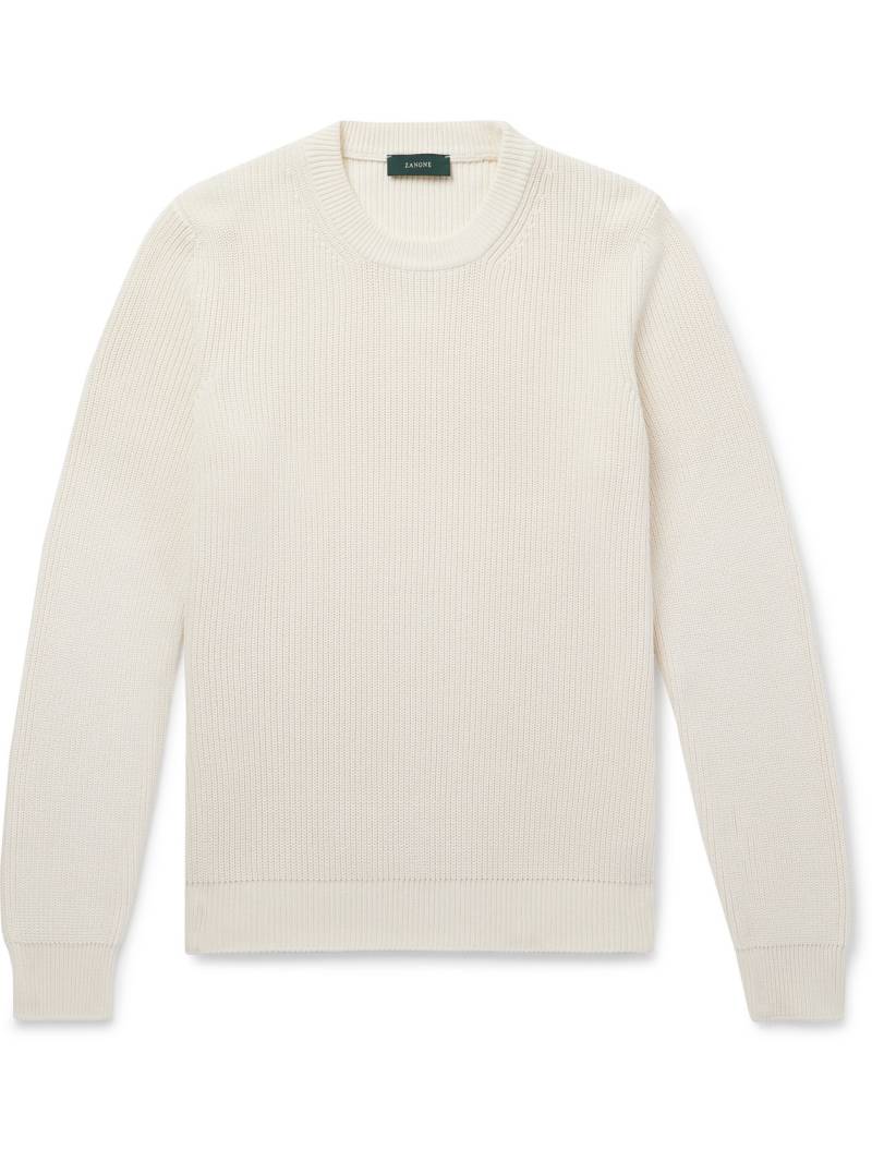 Incotex - Zanone Ribbed Cotton-Crêpe Sweater - Men - Neutrals - IT 48 von Incotex