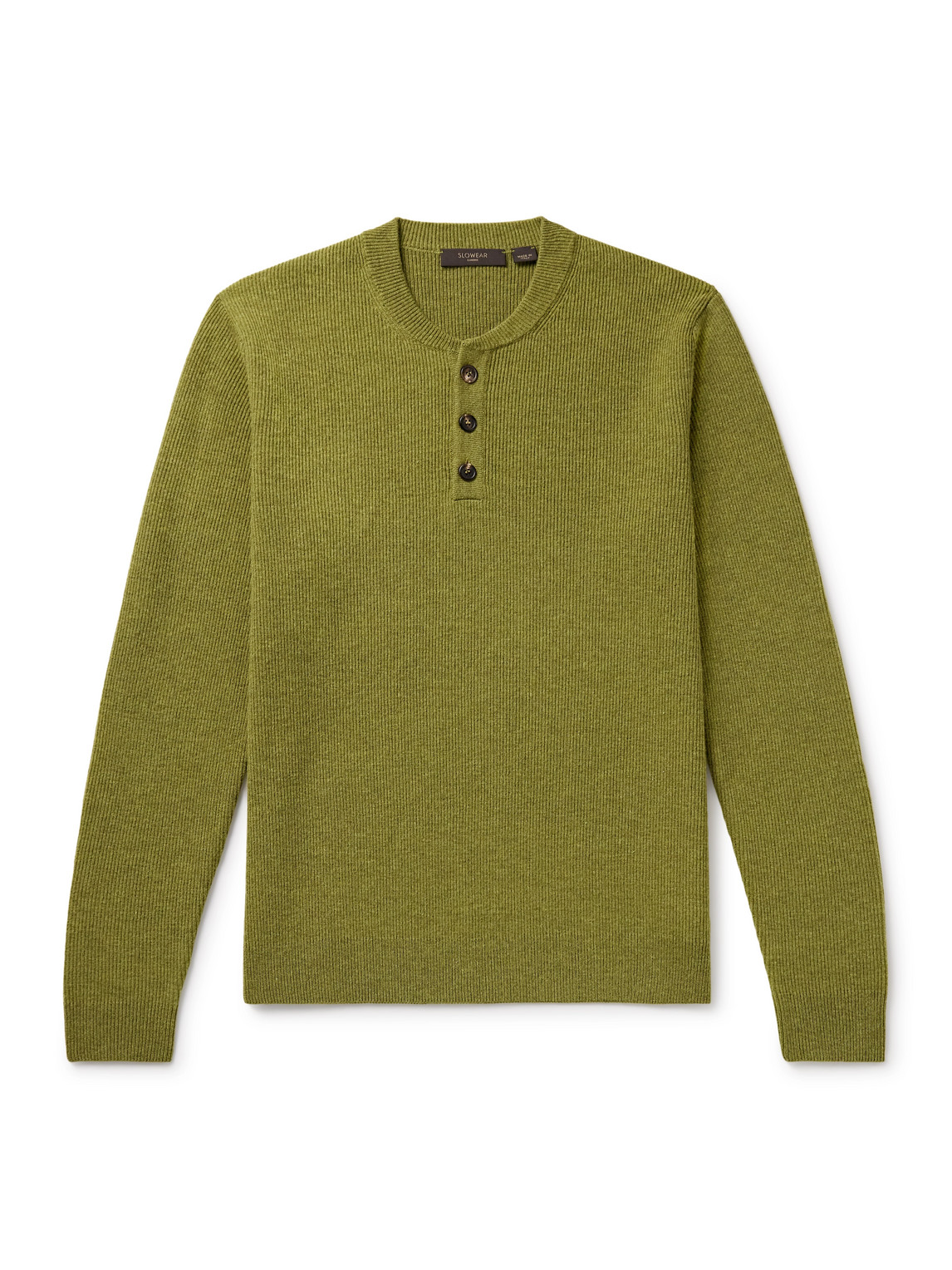Incotex - Zanone Slim-Fit Ribbed Virgin Wool Henley Sweater - Men - Green - IT 54 von Incotex