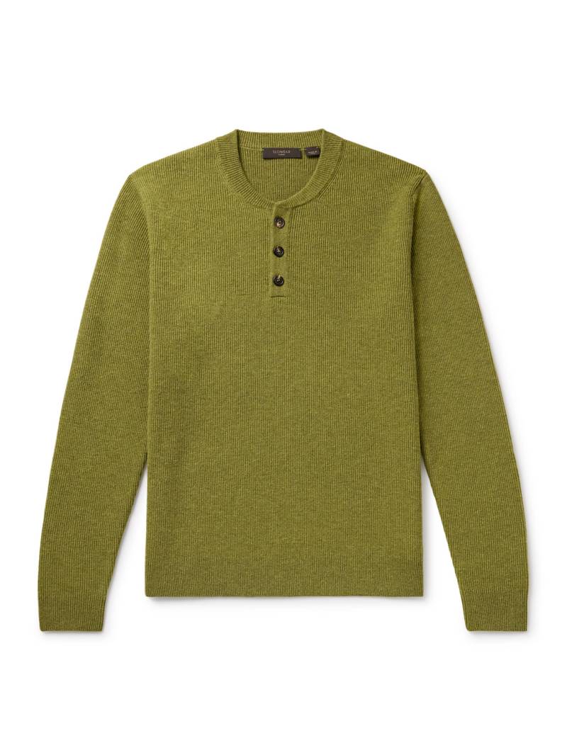 Incotex - Zanone Slim-Fit Ribbed Virgin Wool Henley Sweater - Men - Green - IT 54 von Incotex