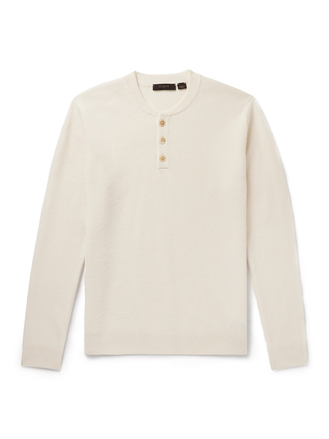 Incotex - Zanone Slim-Fit Ribbed Virgin Wool Henley Sweater - Men - Neutrals - IT 56 von Incotex