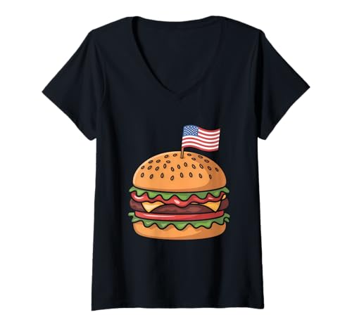 Damen Cheeseburger Patriotischer Unabhängigkeitstag 4. Juli Feinschmecker T-Shirt mit V-Ausschnitt Damen Cheeseburger Patriotischer Unabhängigkeitstag 4. Juli Feinschmecker T-Shirt mit V-Ausschnitt von Independence Day 4th of July Foodie