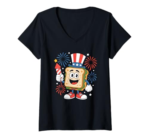 Damen Clubhouse Sandwich Independence Day 4. Juli Feinschmecker T-Shirt mit V-Ausschnitt Damen Clubhouse Sandwich Independence Day 4. Juli Feinschmecker T-Shirt mit V-Ausschnitt von Independence Day 4th of July Foodie